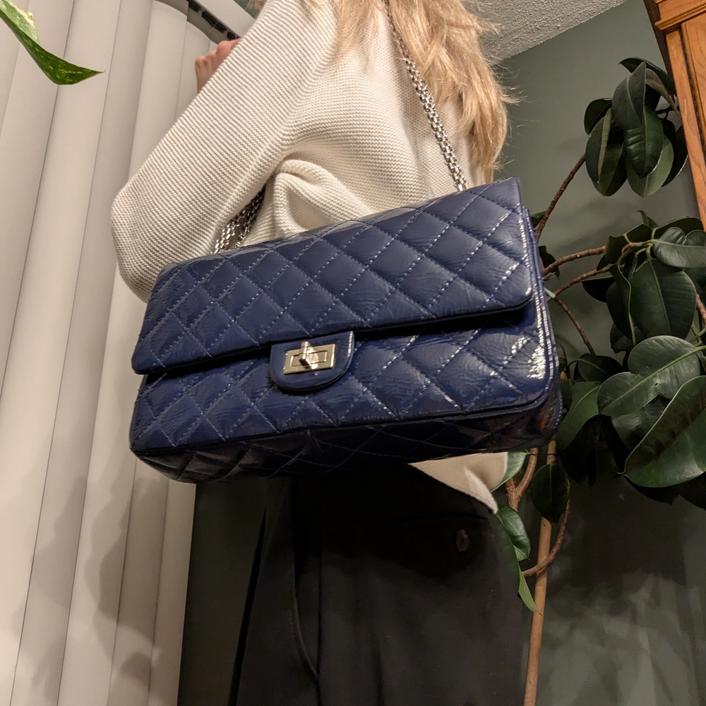 CHANEL - Navy Quilted 226 Shoulder Bag ("The Reissue 2.55, Patent Leather")